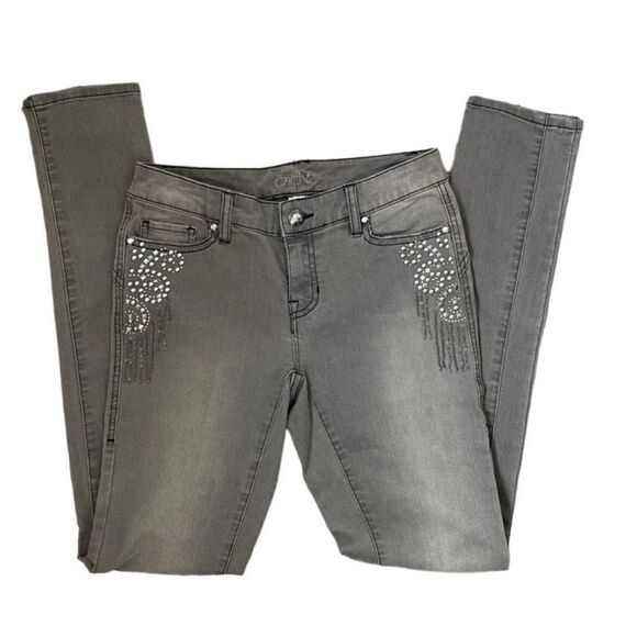 Cache Gray Straight Leg Embellished Beaded Jeans SZ 0 - Picture 11 of 11